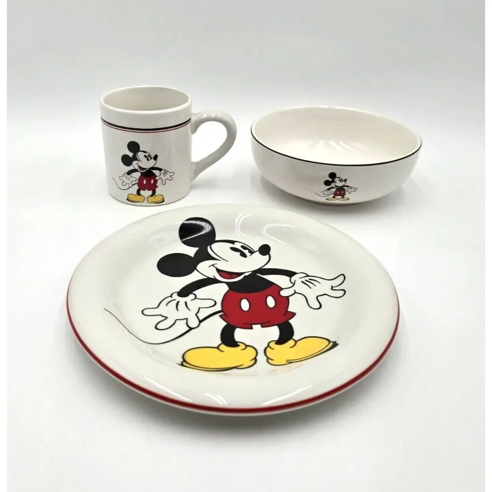 Vtg Disney Mickey & Co Plate Bowl & Mug SET Gabbay Gibson *Slight Rough Spot*